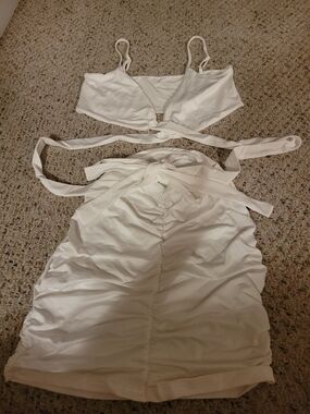White Ruched Mini Dress with Tie-Back